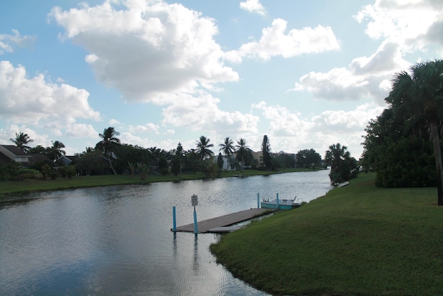 view of water feature with a boat dock