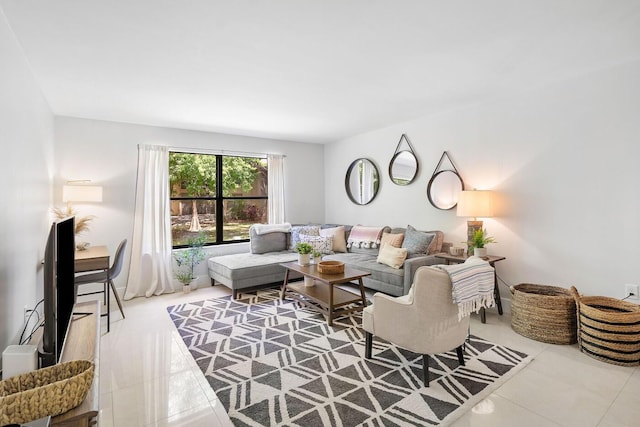 living room featuring tile patterned flooring