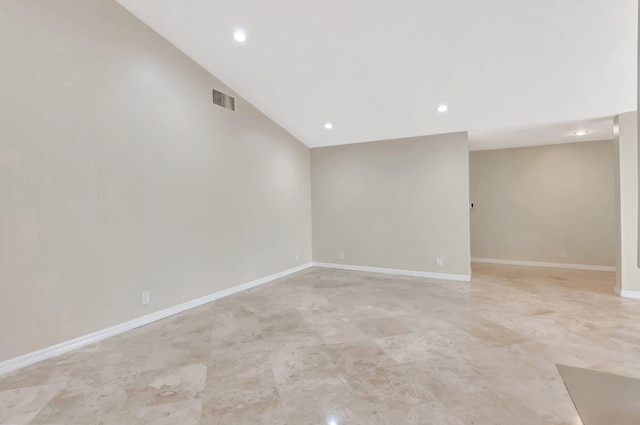 6740 Lago Vista Ter, Boca Raton, FL 33433 - unfurnished room with recessed lighting, visible vents, baseboards, and lofted ceiling
