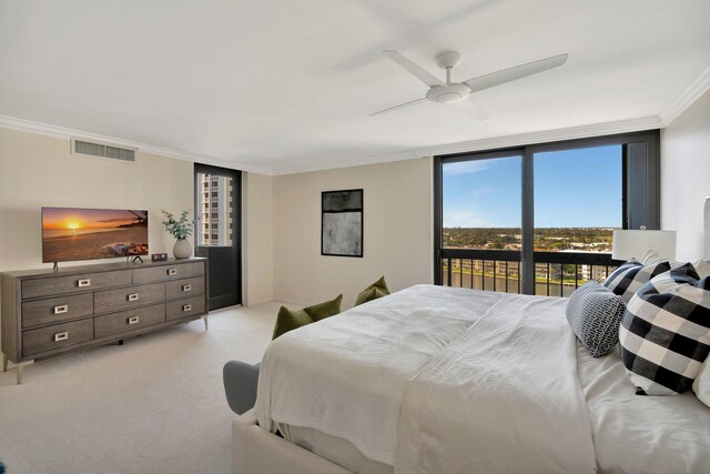 108 Lakeshore Dr Unit 1441, North Palm Beach, FL 33408 - bedroom featuring ornamental molding, light carpet, ceiling fan, and baseboards