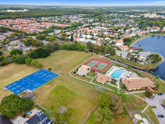 aerial view with a water view