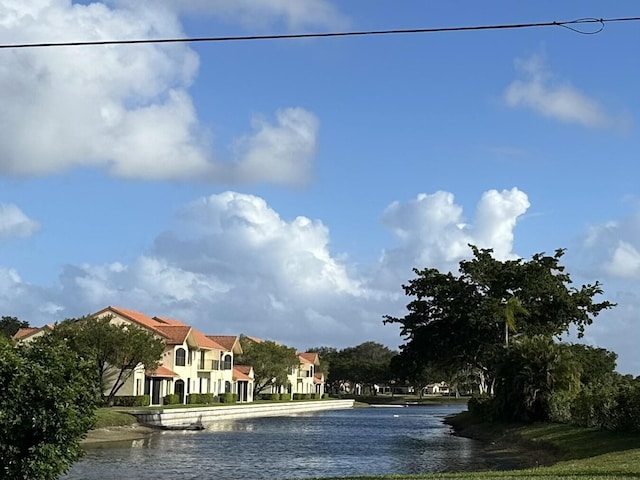 view of street with a water view