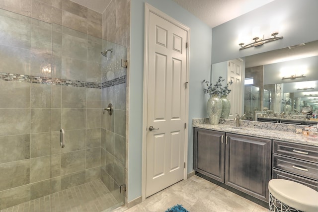 full bath featuring a stall shower and vanity