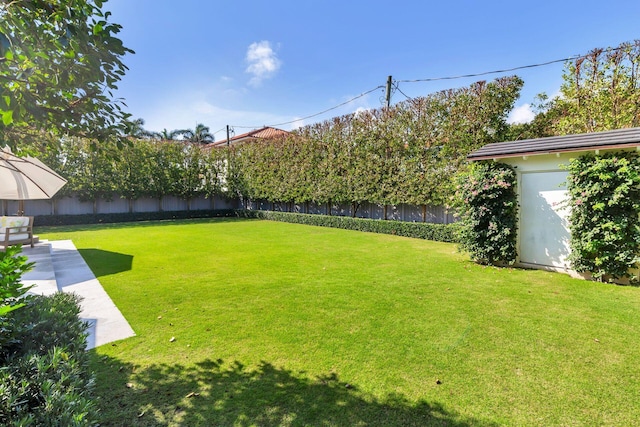 view of yard with a fenced backyard