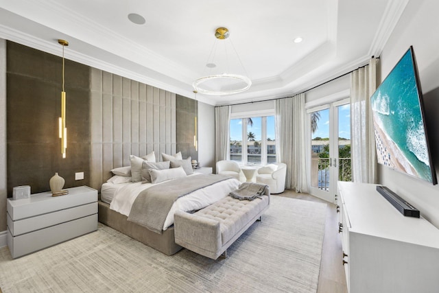4216 Intracoastal Dr, Highland Beach, FL 33487 - bedroom with ornamental molding, a raised ceiling, and access to exterior