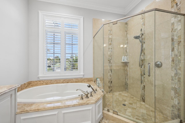 4216 Intracoastal Dr, Highland Beach, FL 33487 - full bathroom featuring a bath, a shower stall, healthy amount of natural light, and ornamental molding