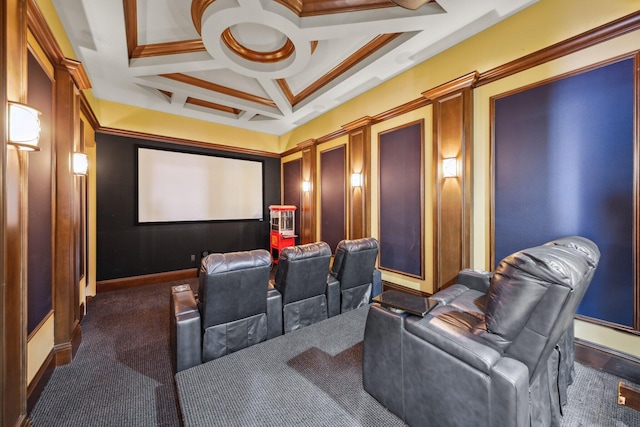 4216 Intracoastal Dr, Highland Beach, FL 33487 - cinema with coffered ceiling, baseboards, and dark colored carpet