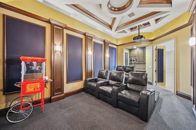 4216 Intracoastal Dr, Highland Beach, FL 33487 - carpeted home theater room with coffered ceiling and baseboards