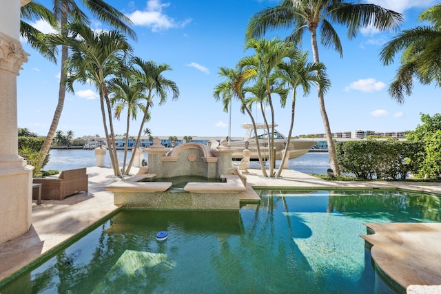 4216 Intracoastal Dr, Highland Beach, FL 33487 - swimming pool featuring boat lift, a dock, and a water view