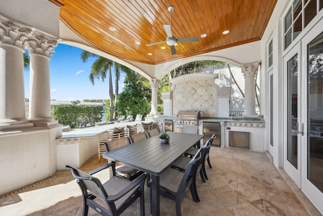 4216 Intracoastal Dr, Highland Beach, FL 33487 - view of patio featuring french doors, ceiling fan, and outdoor dining space