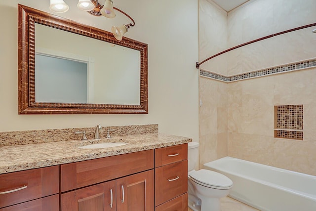 full bathroom featuring vanity,  shower combination, and toilet