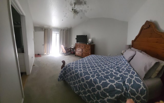 bedroom with carpet flooring and vaulted ceiling