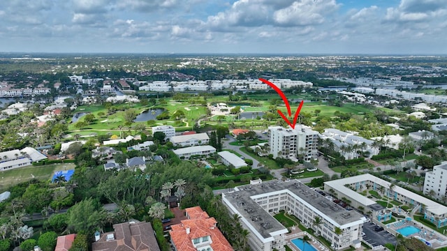 drone / aerial view featuring view of golf course