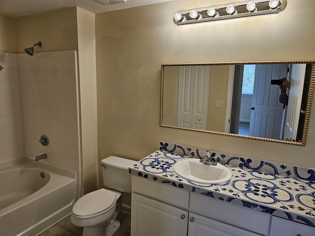 9833 Baywinds Dr Unit 7307, West Palm Beach, FL 33411 - full bathroom featuring vanity, bathing tub / shower combination, a textured ceiling, and tile patterned flooring