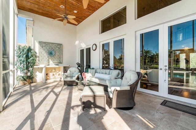 view of patio / terrace with french doors, outdoor lounge area, and ceiling fan