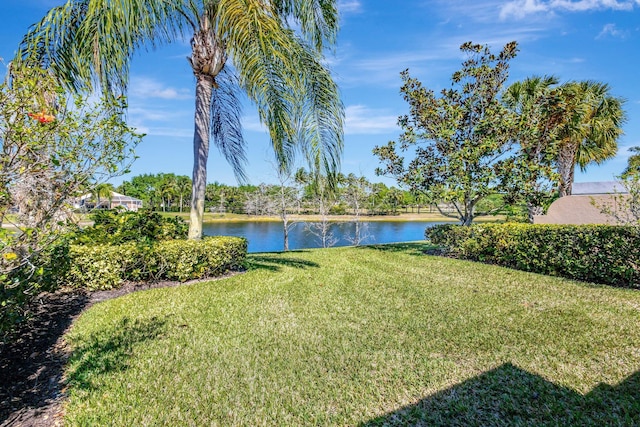 view of yard featuring a water view