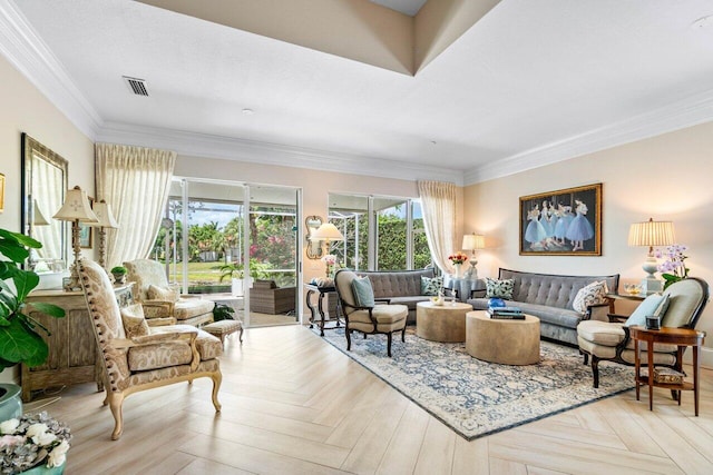 396 Kelsey Park Dr, Palm Beach Gardens, FL 33410 - living area with visible vents and ornamental molding