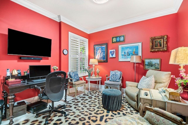 396 Kelsey Park Dr, Palm Beach Gardens, FL 33410 - home office with baseboards, ornamental molding, and carpet flooring