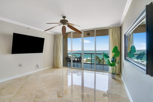 2650 Lake Shore Dr Unit 703, Riviera Beach, FL 33404 - unfurnished room with ornamental molding, baseboards, and floor to ceiling windows
