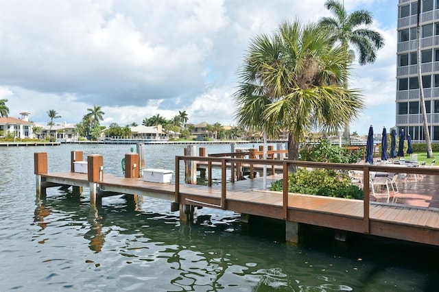 view of dock with a water view