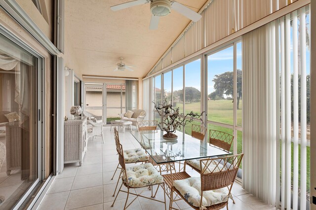 7146 Falls Rd E, Boynton Beach, FL 33437 - sunroom / solarium with ceiling fan, tile patterned flooring, and vaulted ceiling