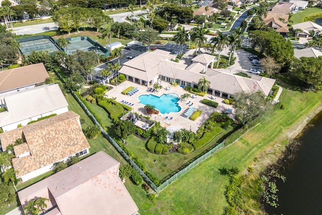 aerial view with a residential view and a water view