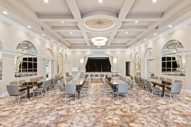 7146 Falls Rd E, Boynton Beach, FL 33437 - lobby featuring a high ceiling, coffered ceiling, beam ceiling, and recessed lighting