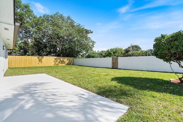 view of yard featuring a patio and a fenced backyard