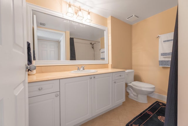 full bath with tile patterned flooring, toilet, vanity, and visible vents