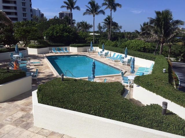 pool with a patio