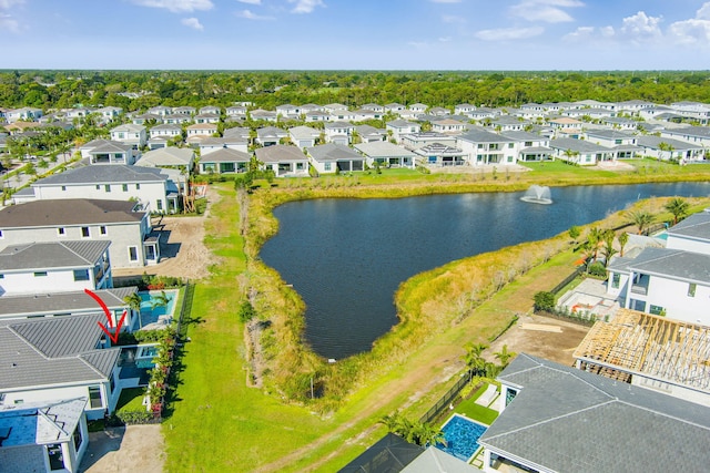 bird's eye view with a water view and a residential view