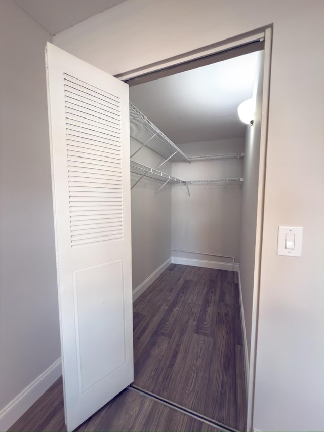 walk in closet with wood finished floors