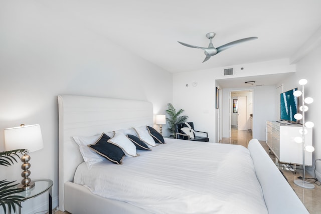 bedroom featuring visible vents and ceiling fan