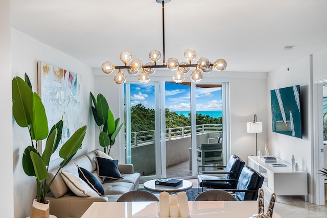 dining room with a chandelier