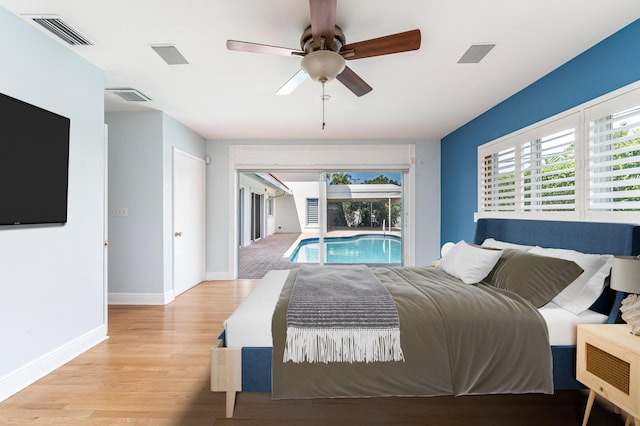 2601 NE 37th St, Fort Lauderdale, FL 33306 - bedroom featuring wood finished floors, baseboards, access to outside, and a ceiling fan