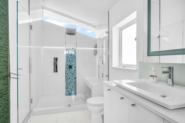 2601 NE 37th St, Fort Lauderdale, FL 33306 - full bathroom with toilet, a shower stall, vanity, and tile patterned floors