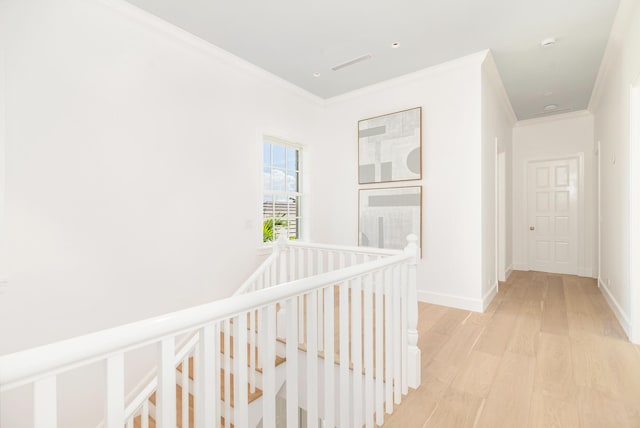205 Gray St, West Palm Beach, FL 33405 - hall with an upstairs landing, light wood-type flooring, and ornamental molding