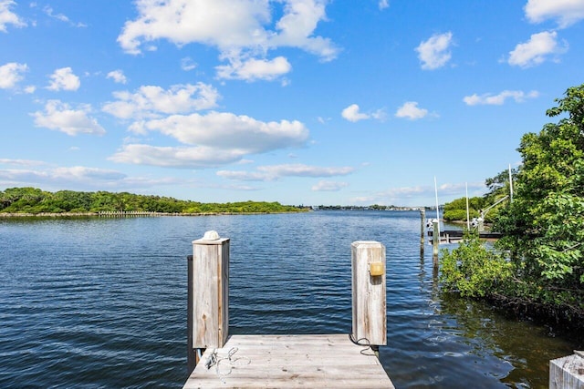 view of dock with a water view and boat lift