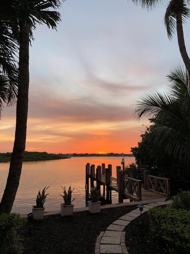 view of dock with a water view