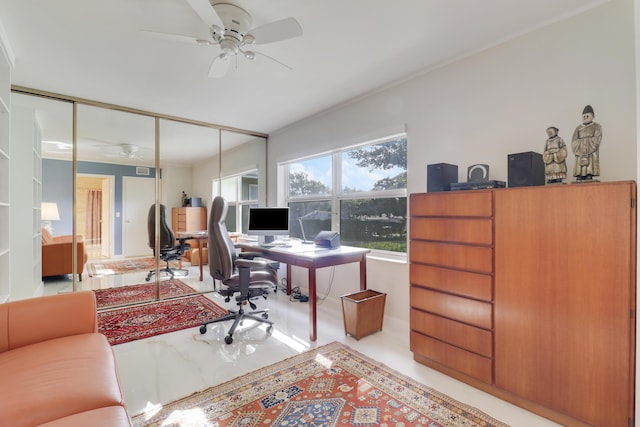 office featuring a ceiling fan