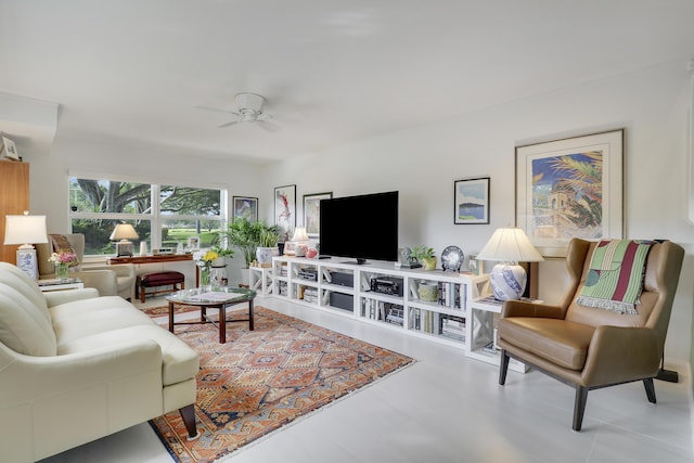 living room featuring ceiling fan