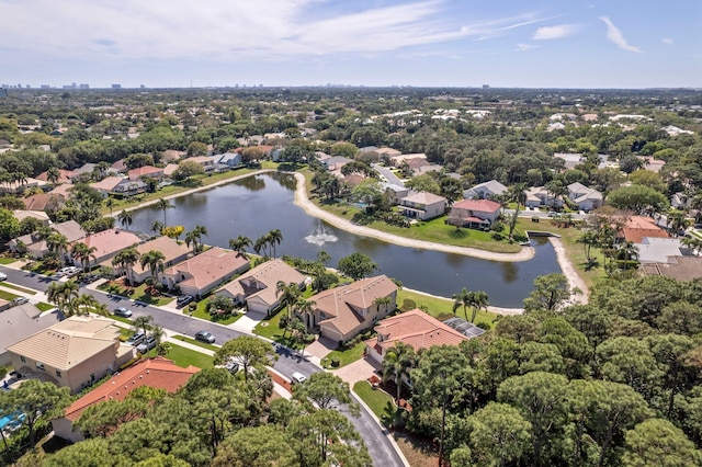 bird's eye view featuring a residential view and a water view