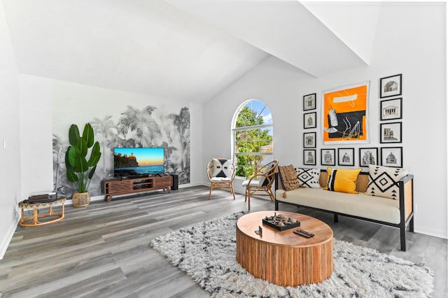 7492 SW 40th Ter, Palm City, FL 34990 - living room featuring wood finished floors, baseboards, and lofted ceiling