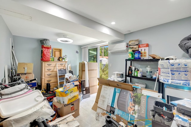 storage area with a wall mounted AC