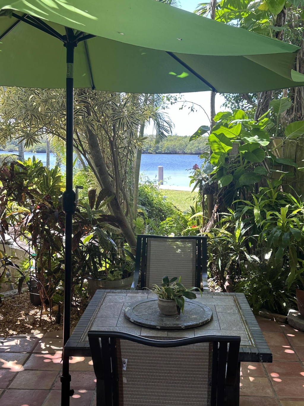 view of patio featuring a water view