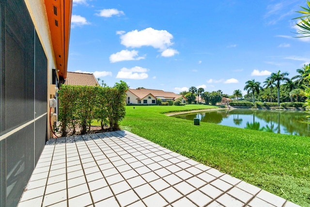 view of patio / terrace featuring a water view