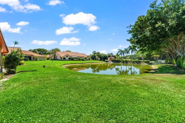 view of yard with a water view