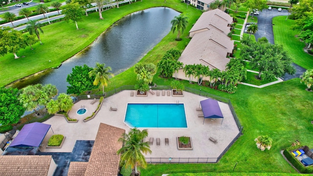 aerial view with a water view