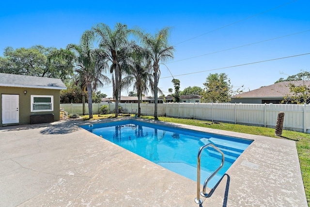 view of pool featuring a fenced in pool, a patio, and a fenced backyard