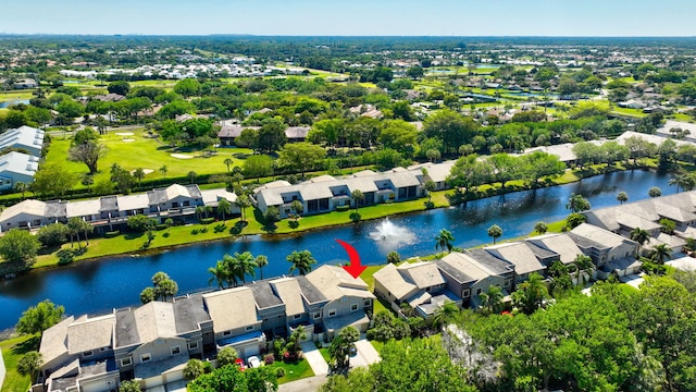 aerial view with a residential view and a water view